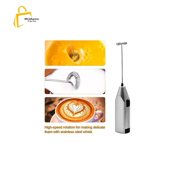 Portable Food Safe Handheld Automatic Milk Frother Foam Maker Coffee Blender for Whisk Drink Coffee, Silver and black-4