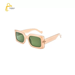 Women's Fashion Rectangular Sunglasses, Beige and Green-1