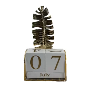 home decor items - gold leaf shaped wooden and iron made desktop calendar