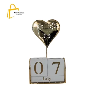 home decor items - golden heart shaped wooden and iron made desktop table top calendar