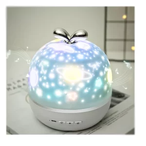 360 Degree Rotating Night Light Musical Projector Chargeable Universe Starry Sky Rotate Led Lamp with 6 Animations, White-1