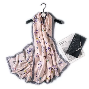 Flower & Butterfly Design Silk Ladies Fashion Long Scarf - 90cm x 180cm-1
