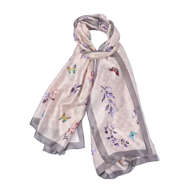 Flower & Butterfly Design Silk Ladies Fashion Long Scarf - 90cm x 180cm-2