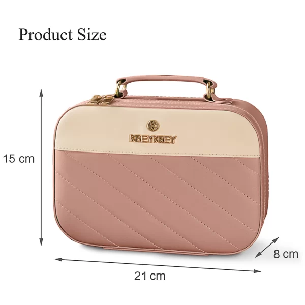 PU Leather Makeup Box Organizer with Mirror, Large Capacity Waterproof Bag for Fashion Tools, Pink-2