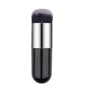 Professional Chubby Pier Brush for Cosmetic Use - Foundation, Highlight, Loose Powder and more, Black and Silver-1