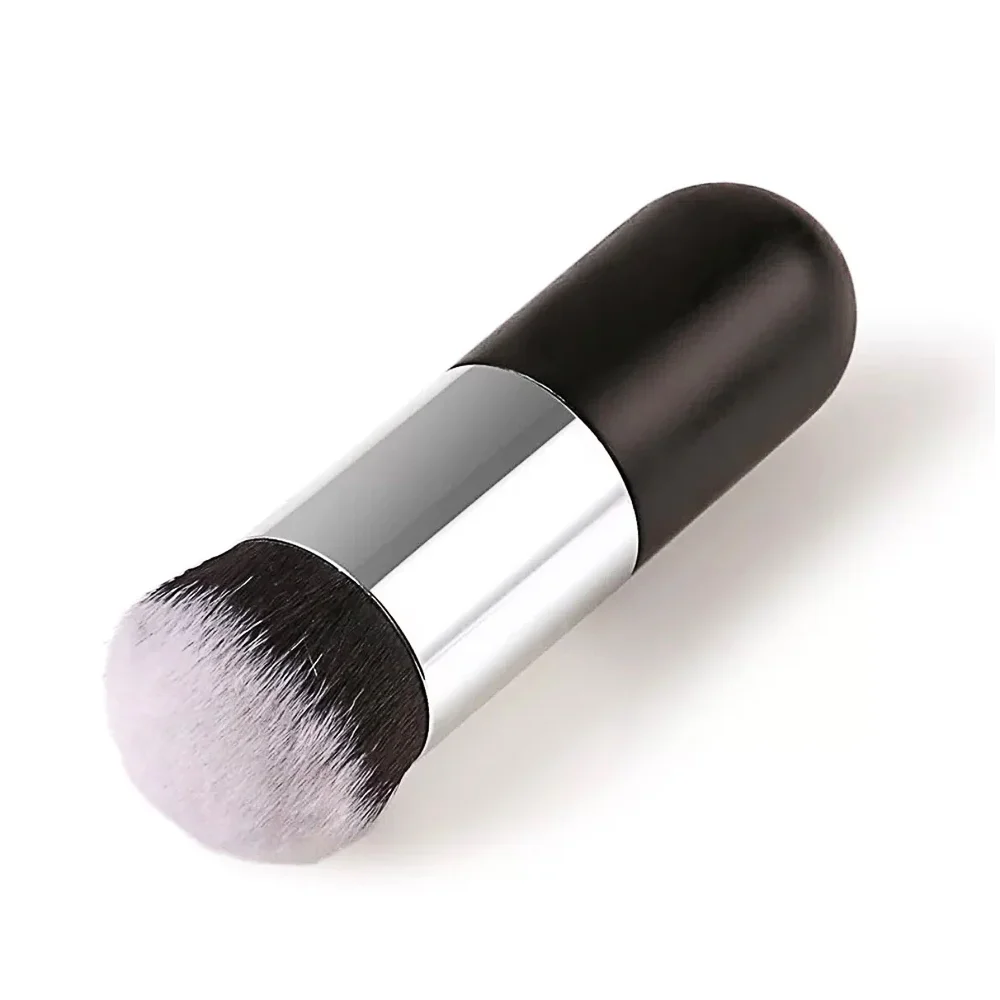 Professional Chubby Pier Brush for Cosmetic Use - Foundation, Highlight, Loose Powder and more, Black and Silver-2