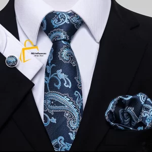 Great Quality Men's Fashion sky-blue Necktie Set - necktie, pocket square and matching cufflinks