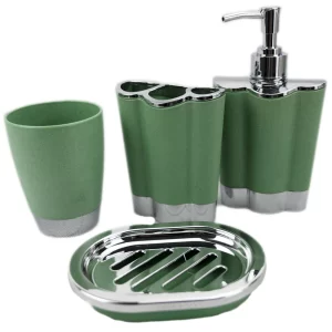 green bathroom accessories set