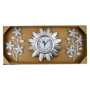 sunburst silver clock set