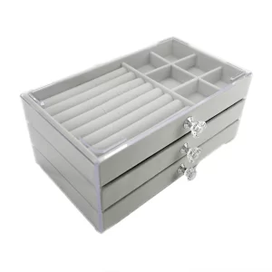 Jewelry organizer boxes - grey-colored 3-layer jewelry box