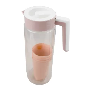 pink water jug with 4 plastic glasses