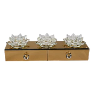 crystal lotus candle stand with 2 drawers